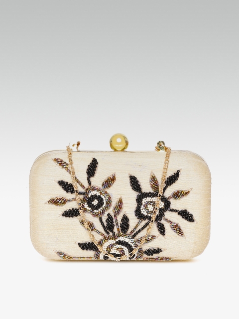 

ZAREGARE Beige & Black Embellished Box Clutch