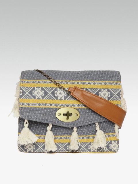 

ZAREGARE Grey & Yellow Self Design Sling Bag