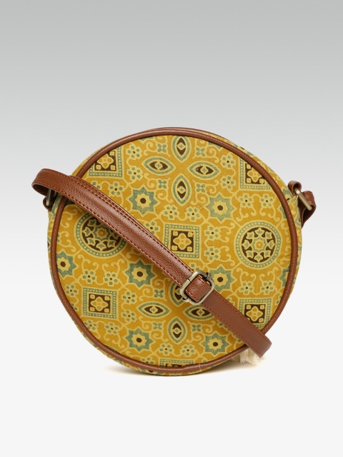 

ZAREGARE Mustard Yellow & Blue Printed Sling Bag
