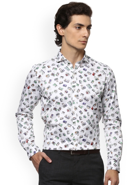 

SIMON CARTER LONDON Men White Slim Fit Printed Party Shirt