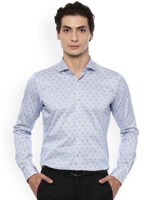 

SIMON CARTER LONDON Men Blue & Grey Slim Fit Striped Formal Shirt
