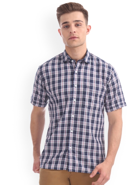 

Arrow Sport Men Navy Blue & White Regular Fit Checked Casual Shirt