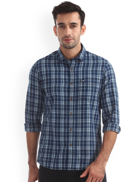 

Arrow Sport Men Navy Blue & Grey Slim Fit Checked Casual Shirt