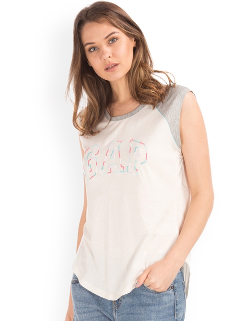 

GAP Women White Embroidered Logo Muscle Top