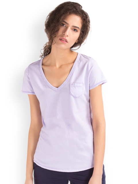 

GAP Women Lavender Vintage Wash V-Neck Top