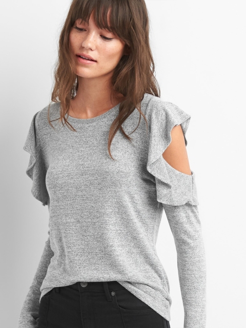 

GAP Women Grey Softspun Flutter Cold Shoulder Top