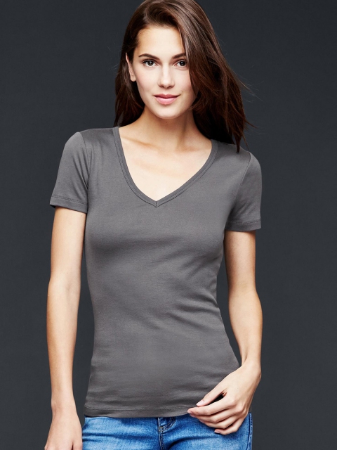 

GAP Women Grey Modern V-Neck Top