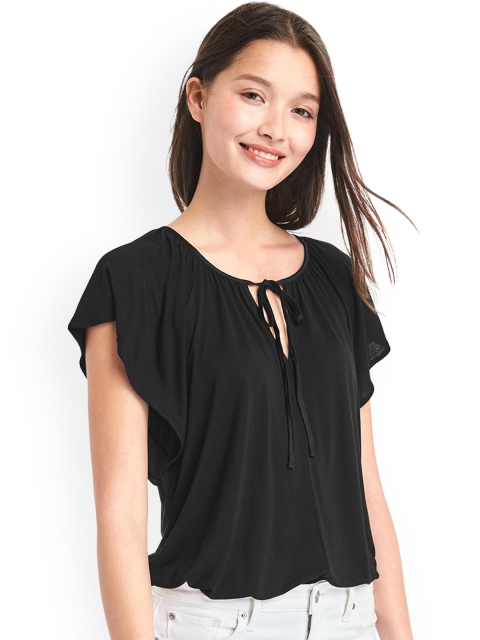 

GAP Women Black Drapey Flutter Sleeve Top