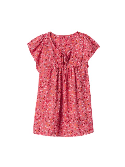 

GAP Women Pink Short Sleeve Tie Neck Floral Print Top