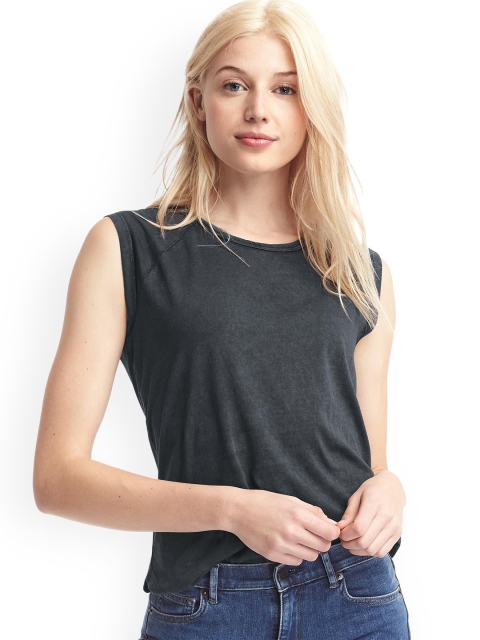 

GAP Women Grey Solid Raglan Shoulder Washed Knit Top