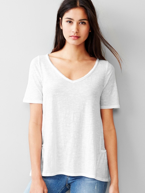 

GAP Women White Solid Peplum Slub Top