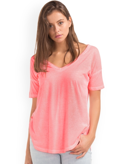 

GAP Women Pink Vintage Wash Double V-Neck Top