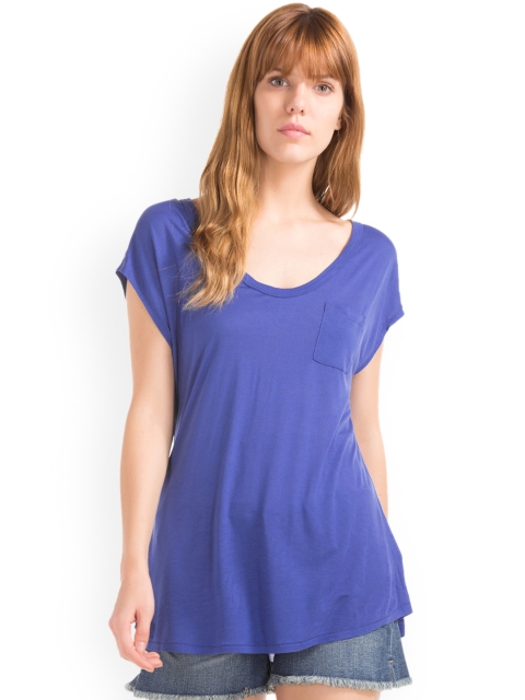 

GAP Women Blue Cap Sleeve Pocket Top