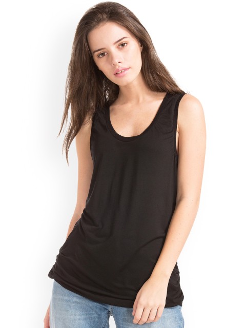 

GAP Women Black Solid Shirred Scoop Top