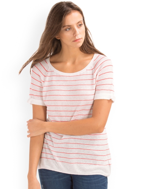 

GAP Women White Raglan Stripe Linen Sweater