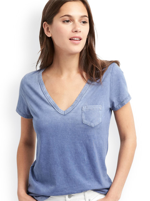 

GAP Women Blue Solid Top