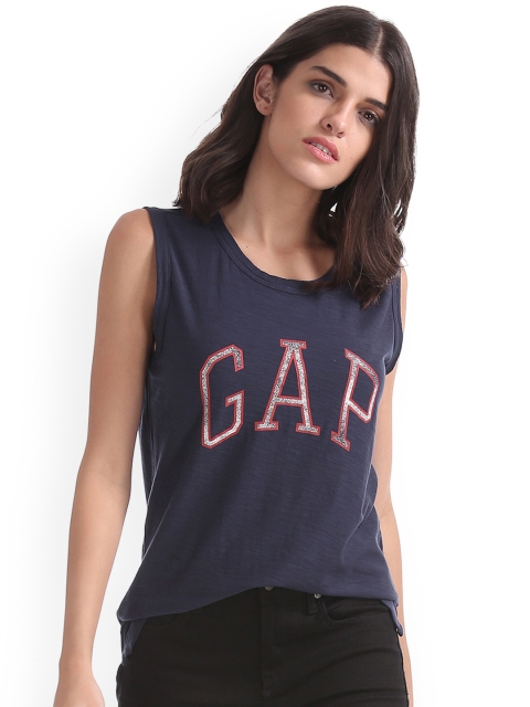 

GAP Women Blue Skinny Logo Muscle Pure Cotton Top