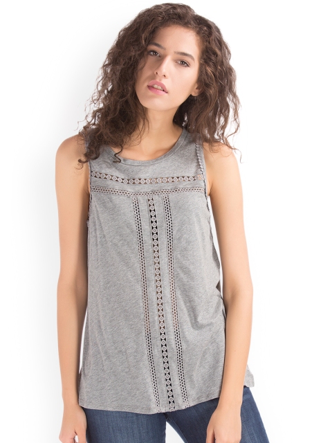 

GAP Women Grey Crochet Swing Top