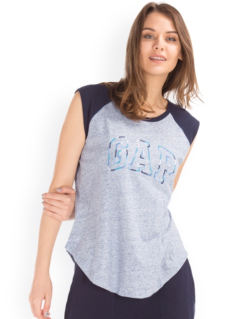 

GAP Women Blue Embroidered Logo Muscle Top