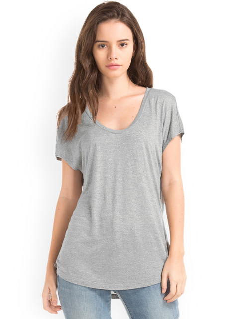 

GAP Women Grey Cap Sleeve Scoop Top