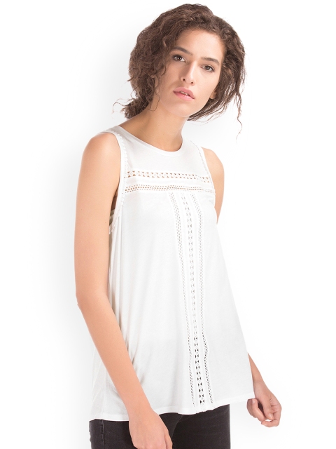 

GAP Women White Crochet Swing Top