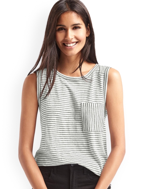 

GAP Grey Slub Jersey Stripe Muscle Pure Cotton Top
