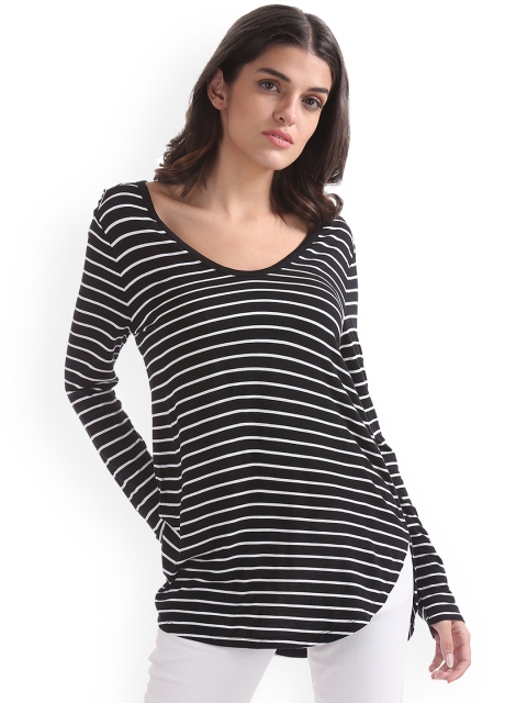 

GAP Women Black & White Long Sleeve Striped Rayon Top