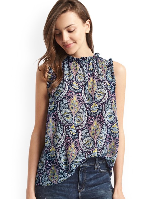

GAP Women Blue Printed Paisley Ruffle Top