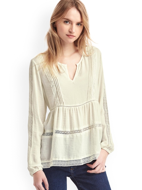 

GAP Women White Long Sleeve Lace Top