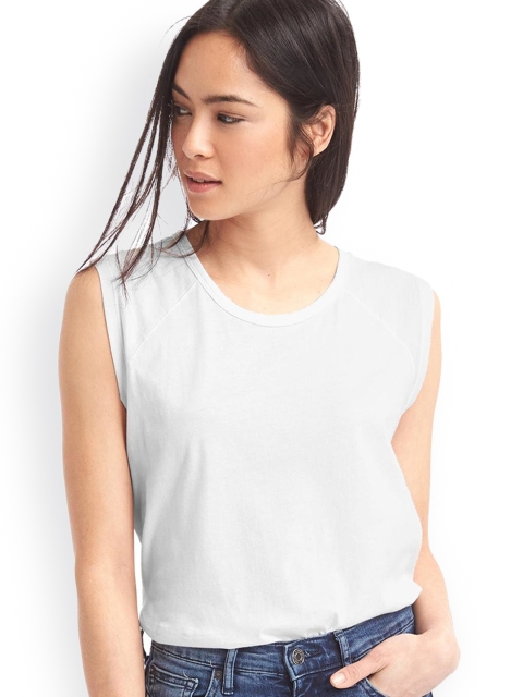 

GAP Women White Vintage Wash Raglan Cap Sleeve Top