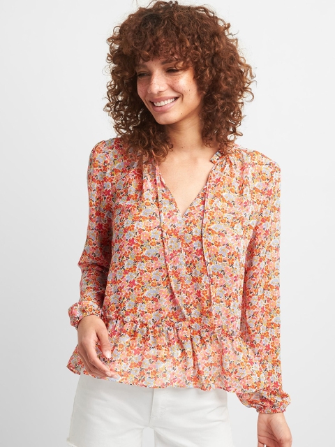 

GAP Women Multicoloured Ruffle Hem Floral Print Top, Multi
