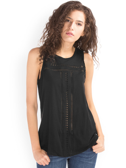 

GAP Women Black Crochet Swing Top