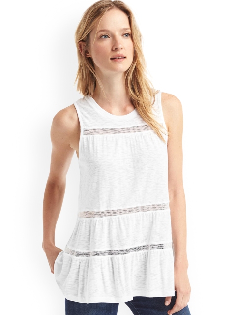 

GAP Women Off-White Mesh Trim Shirred Top