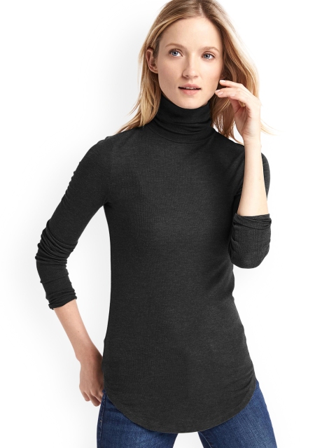 

GAP Women Black Modal Rib-Knit Turtleneck Top