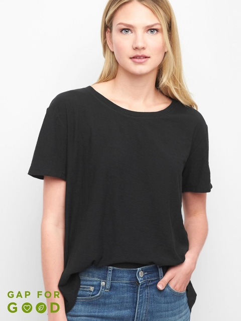 

GAP Women Black Solid Pleat Back Boat Neck Pure Cotton Top