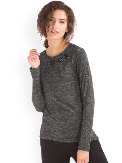 

GAP Women Grey Amour Studded Graphic Long Sleeve Top