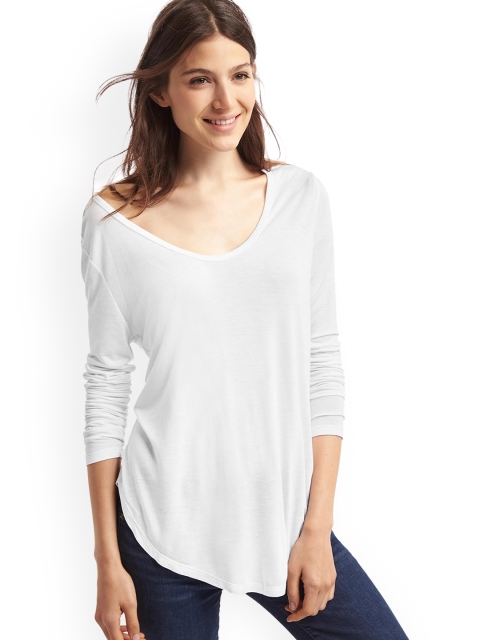 

GAP Women White Solid Scoop Neck Long Sleeve Top