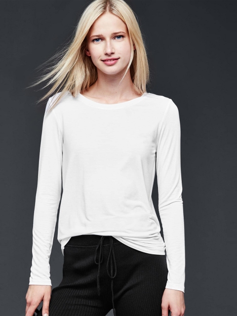 

GAP Women White Solid Pure Body Modal Long-Sleeve Top