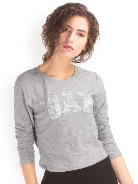 

GAP Women Grey Logo Crew Neck Long Sleeve Top