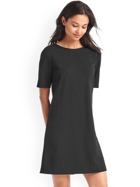 

GAP Women Black Solid Scoop Back Shift Dress