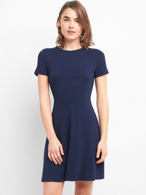 

GAP Women Navy Blue Solid Softspun Fit And Flare Dress