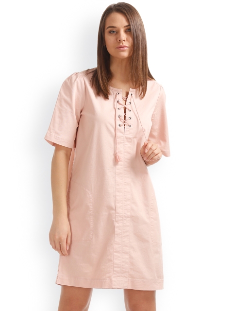 

GAP Women Pink Lace Up Shift Dress