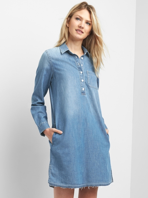 

GAP Women Blue Denim Popover Dress