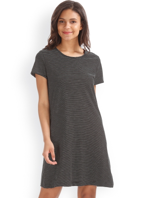 

GAP Women Black Striped Twist Back Slub Dress