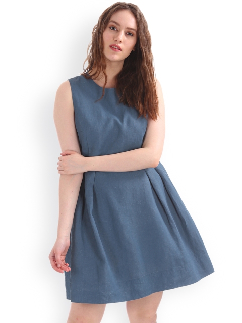 

GAP Women Blue Linen Fit & Flare Dress