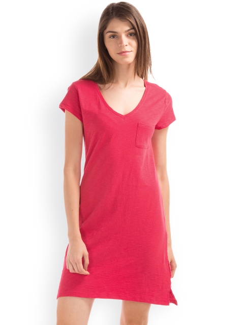 

GAP Women Pink Solid V-Neck T-Shirt Dress