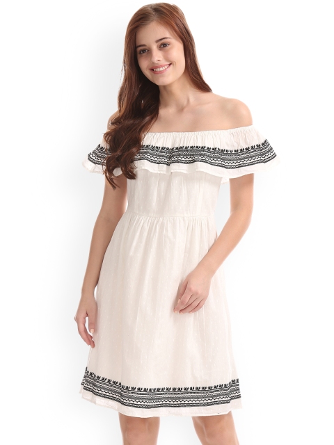 

GAP Women White Off Shoulder With Embroidery Dress