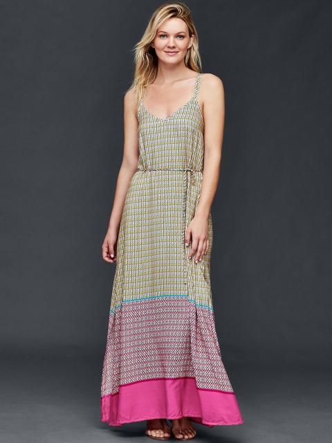 

GAP Women Yellow & Pink Double-Strap Print Maxi Dress