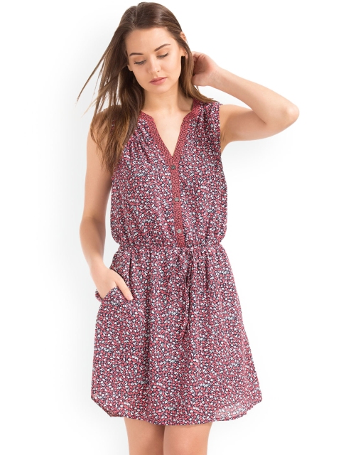 

GAP Women Pink & Off-White Mix Print Sleeveless Shirt Dress
