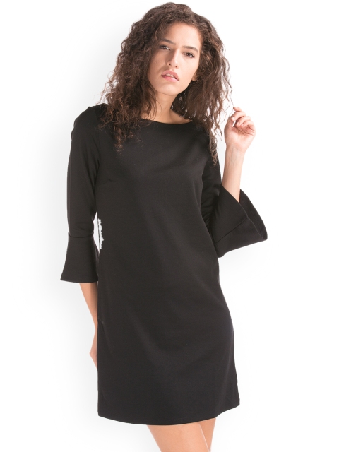 

GAP Women Black Solid Three Quarter Bell Sleeve Shift Dress